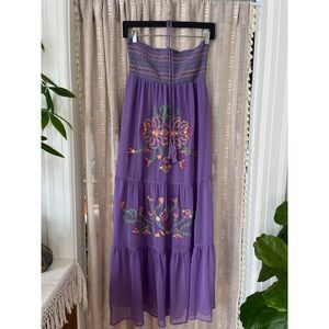 Flying Tomato Lilac Embroidered Mesh Tiered Maxi Sundress